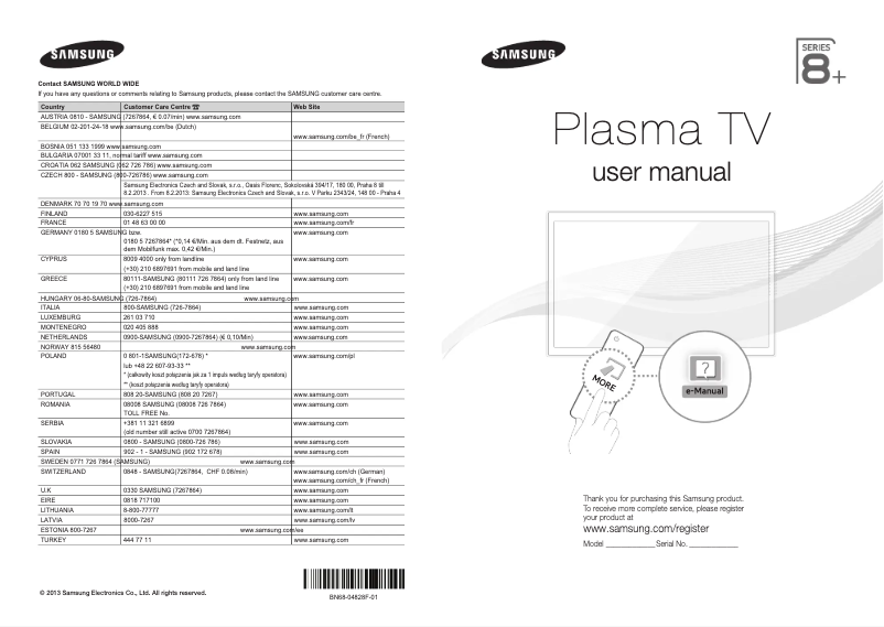 Page 1 de la notice Manuel utilisateur Samsung PS51F8500SL