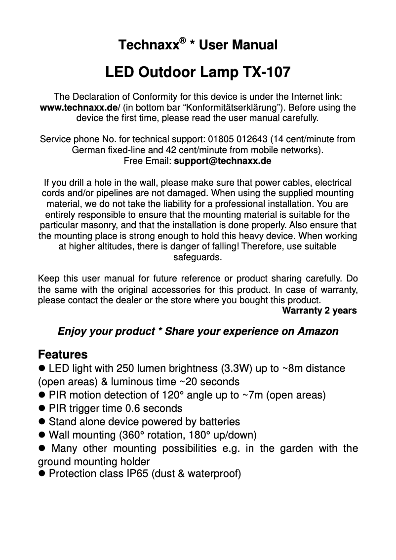 Page 1 de la notice Manuel utilisateur Technaxx TX-107