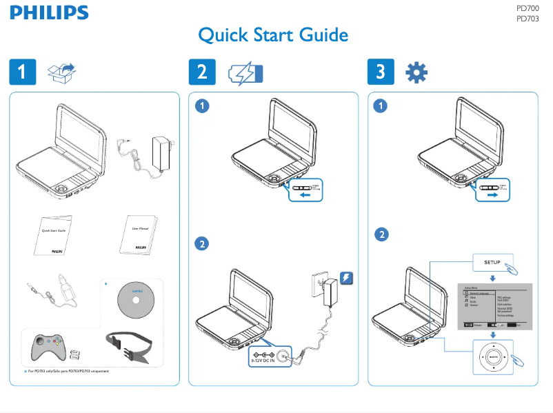 Page 1 of the manual Quick Start Guide Philips PD700