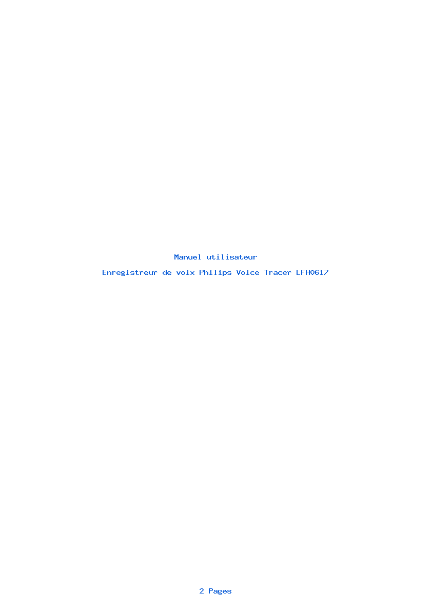 Page 1 de la notice Manuel utilisateur Philips Voice Tracer LFH0617