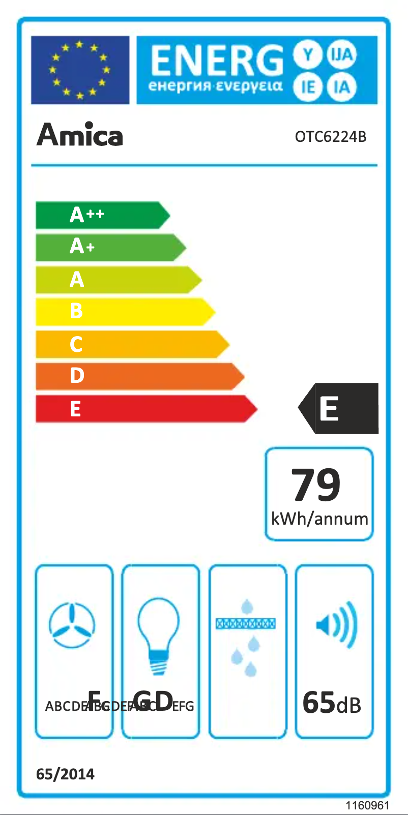 Page 1 de la notice Label énergétique Amica OTC6224B