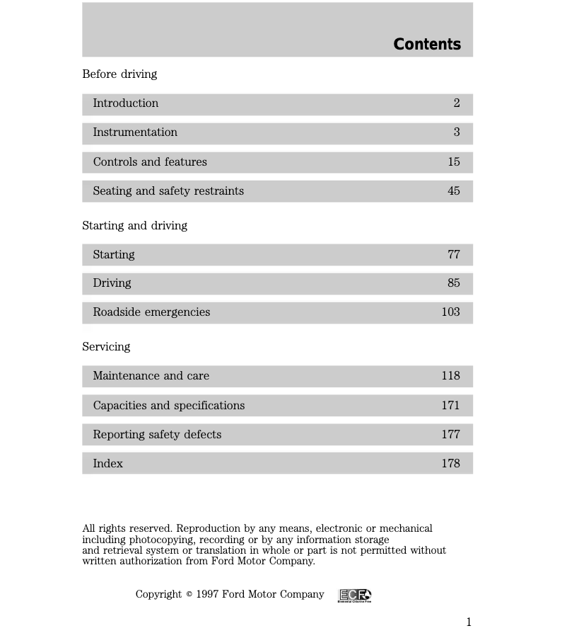 Página 1 del manual Manual de usuario Mercury Tracer (1998)