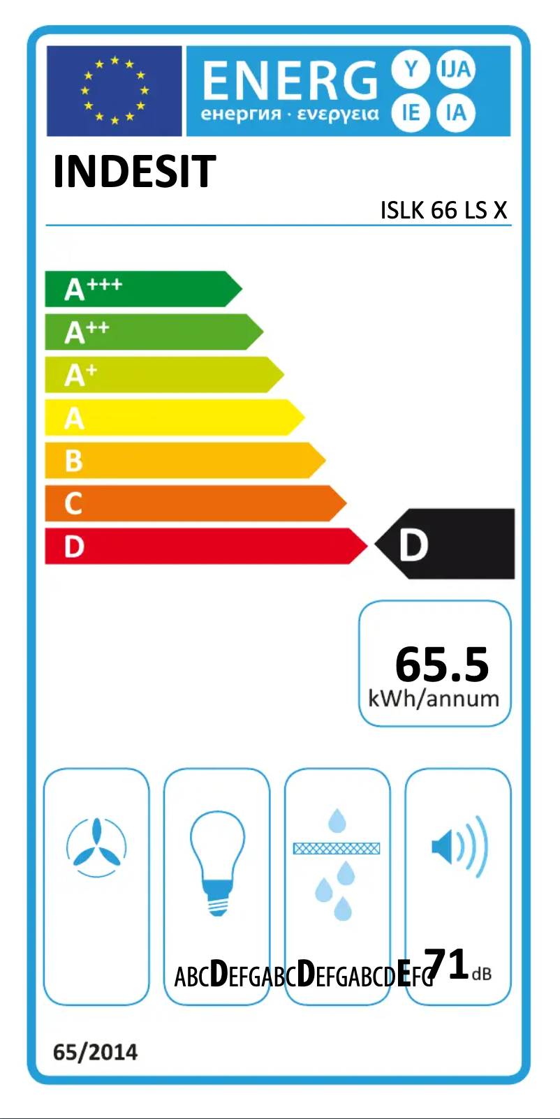 Page n°1 - Label énergétique Indesit ISLK 66 LS X
