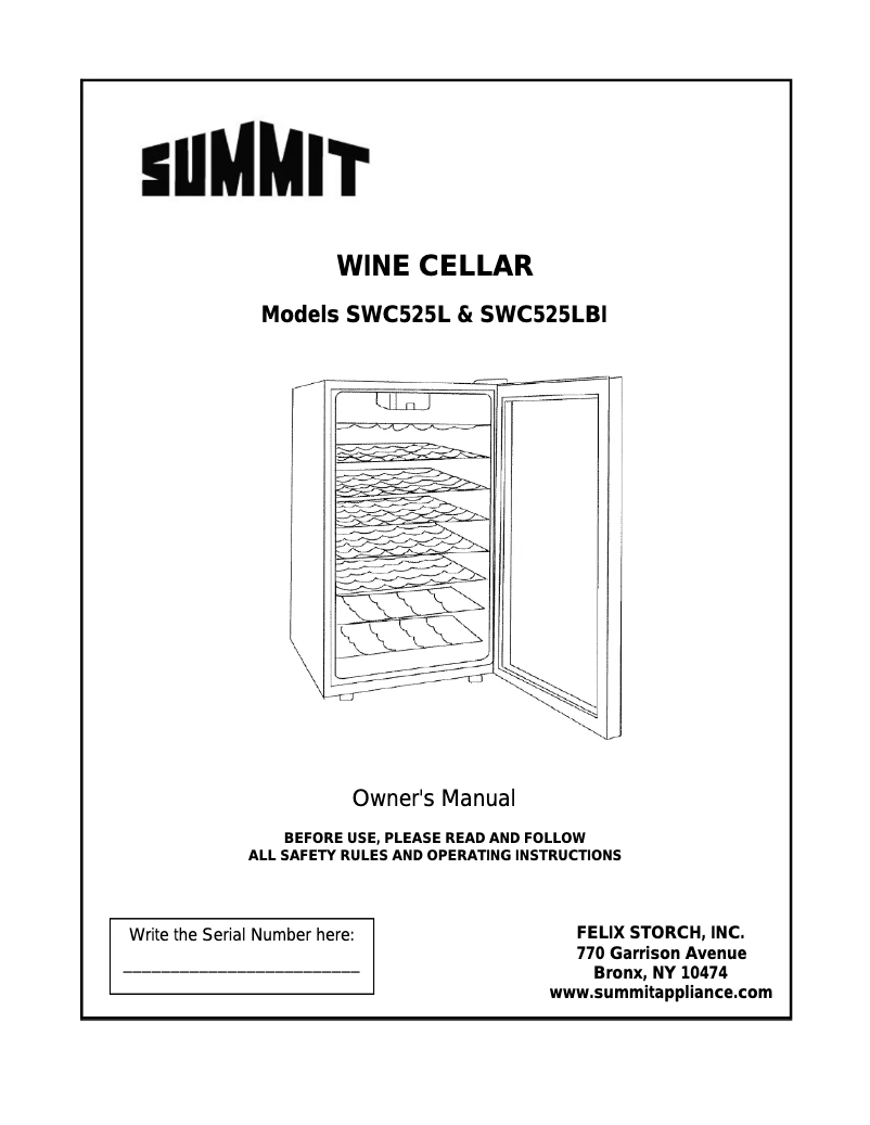 Page 1 of the manual User Manual Summit SWC525LHV
