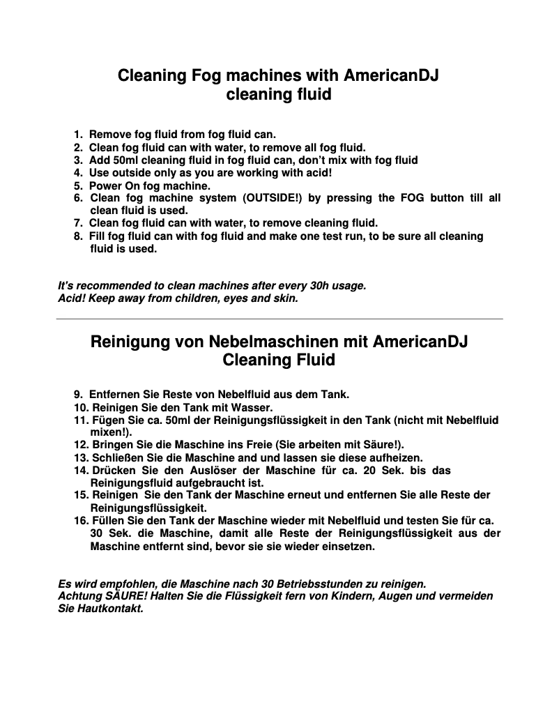 Page 1 de la notice Manuel utilisateur Adj Cleaning Fluid