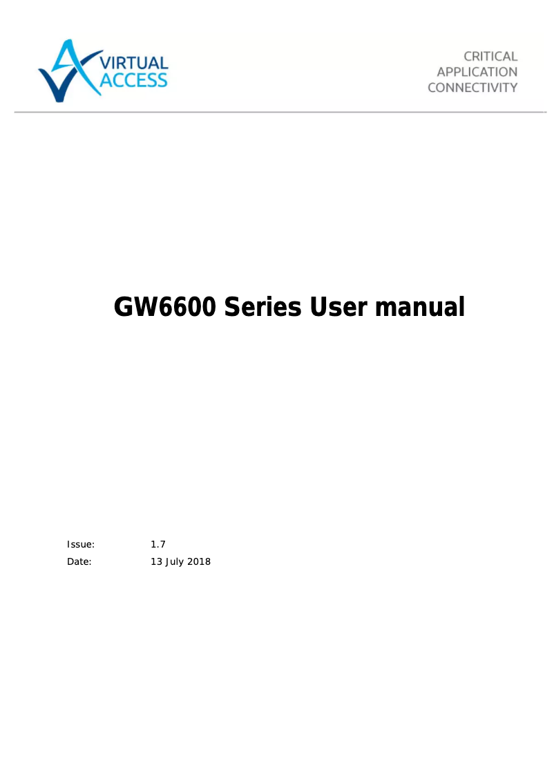 Page 1 de la notice Manuel utilisateur Virtual Access GW6600