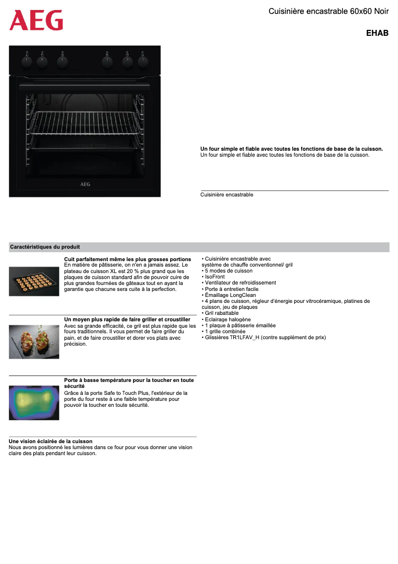 Page 1 de la notice Fiche technique AEG EHAB
