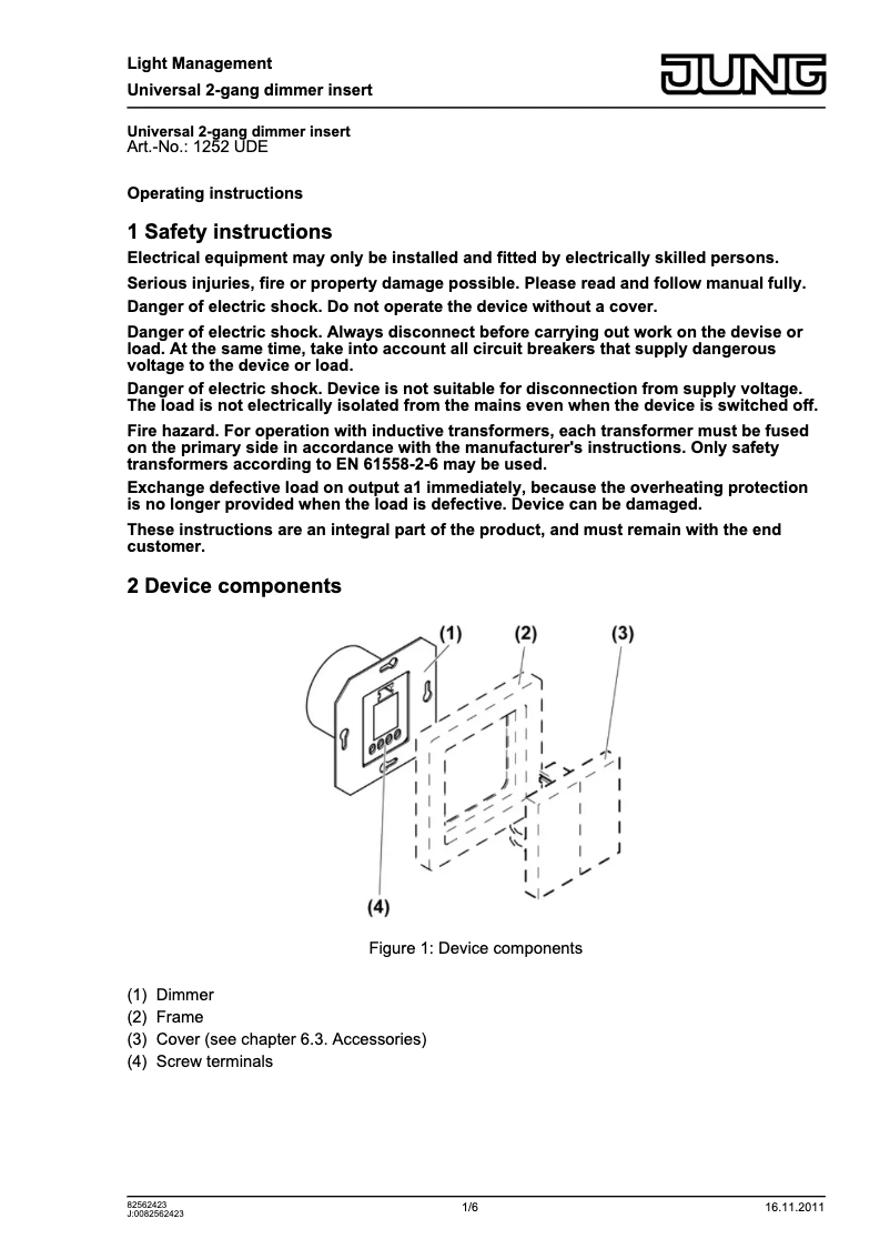 Page 1 de la notice Manuel utilisateur JUNG A 1565.07 WW