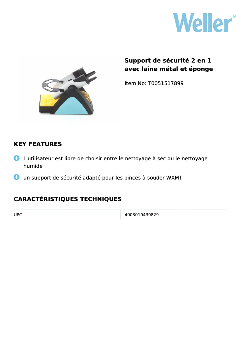 Page 1 de la notice Fiche technique Weller WSR 204