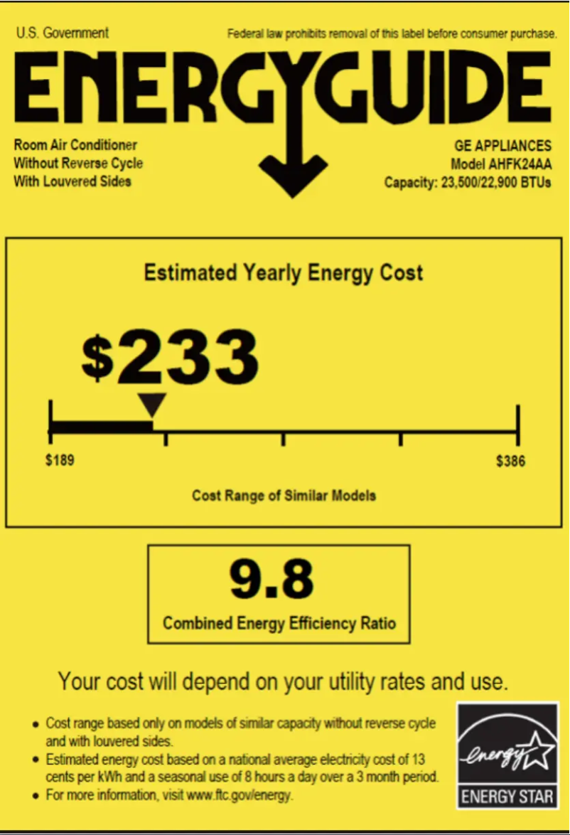 Página 1 del manual Etiqueta energética GE AHFK24AA