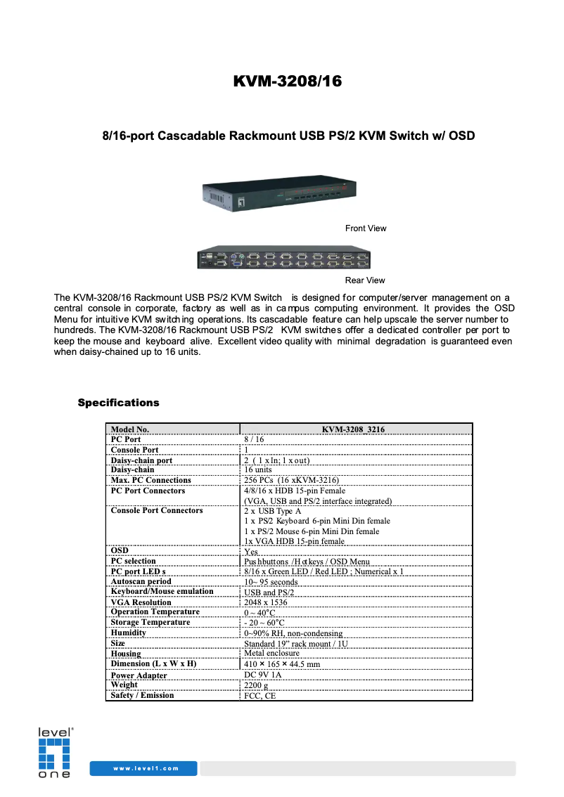 Page 1 de la notice Manuel utilisateur LevelOne KVM-3216