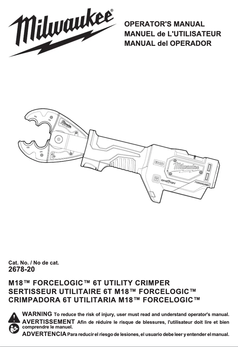 Page 1 de la notice Manuel utilisateur Milwaukee M18 Force Logic 2678-22BG