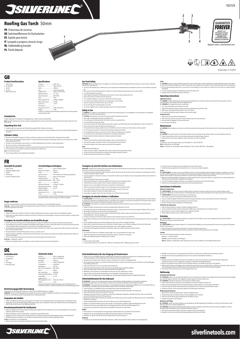 Page 1 de la notice Manuel utilisateur Silverline 922724