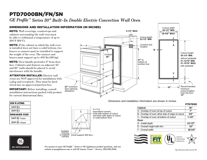 Page 1 de la notice Fiche technique GE Profile PTD7000BNTS