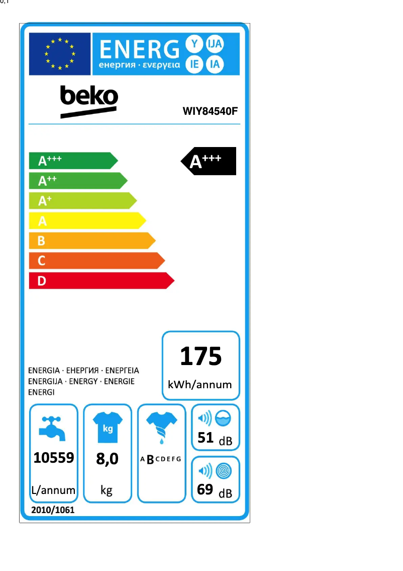 Page 1 de la notice Label énergétique Beko WIY84540F