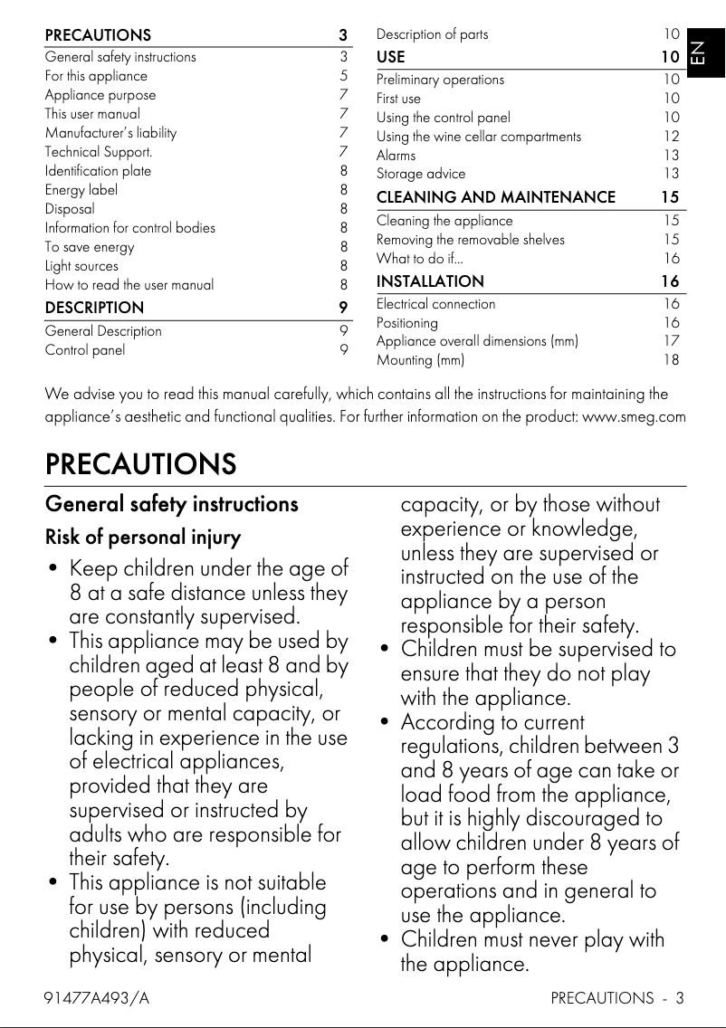 Página 1 del manual Manual de usuario Smeg CVIA638RN3