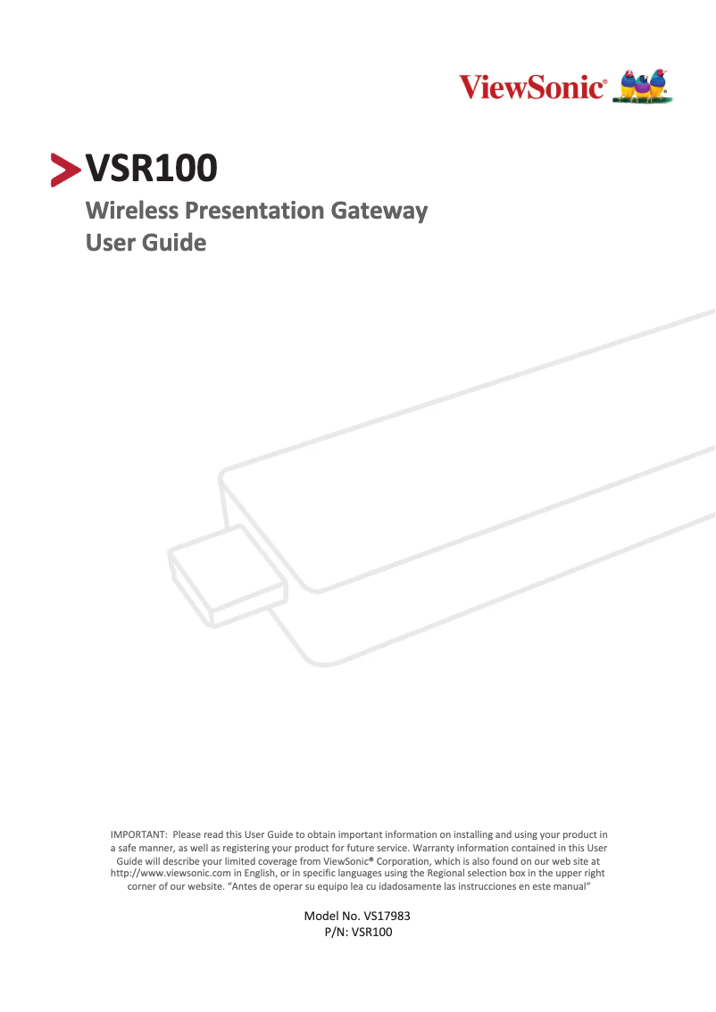 Page 1 de la notice Fiche technique Viewsonic VSR100