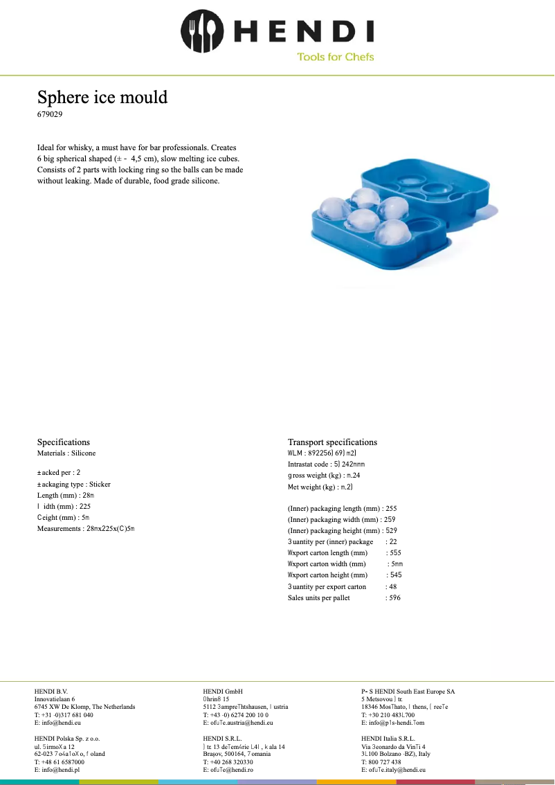 Page 1 de la notice Fiche technique Hendi 679029