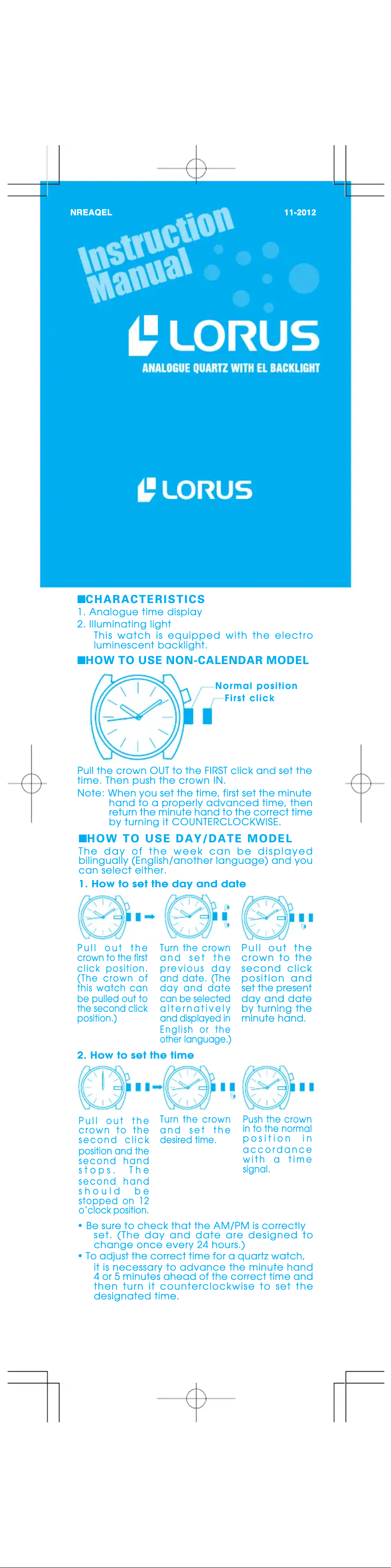 Page 1 de la notice Manuel utilisateur Lorus R2333DX9