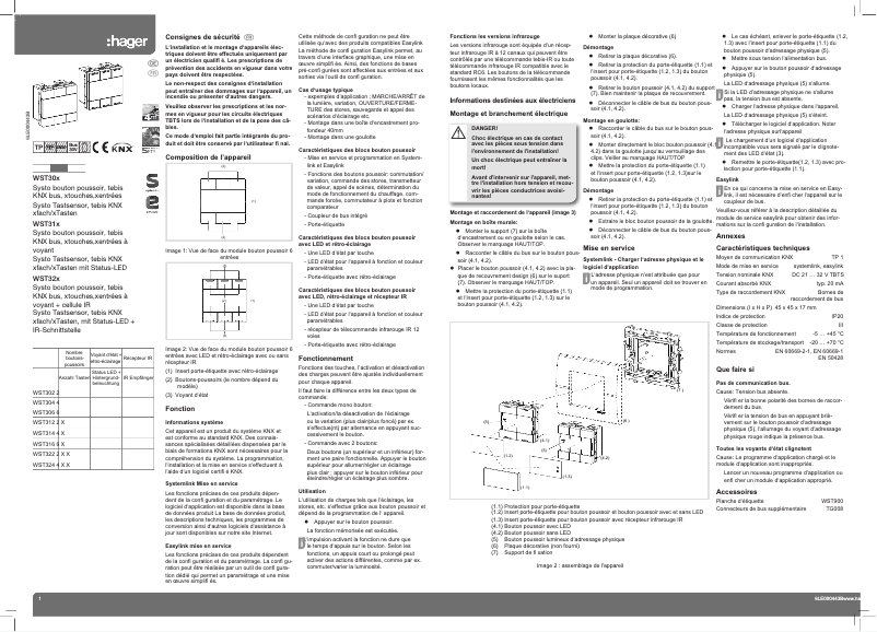 Page 1 de la notice Manuel utilisateur Hager WST314