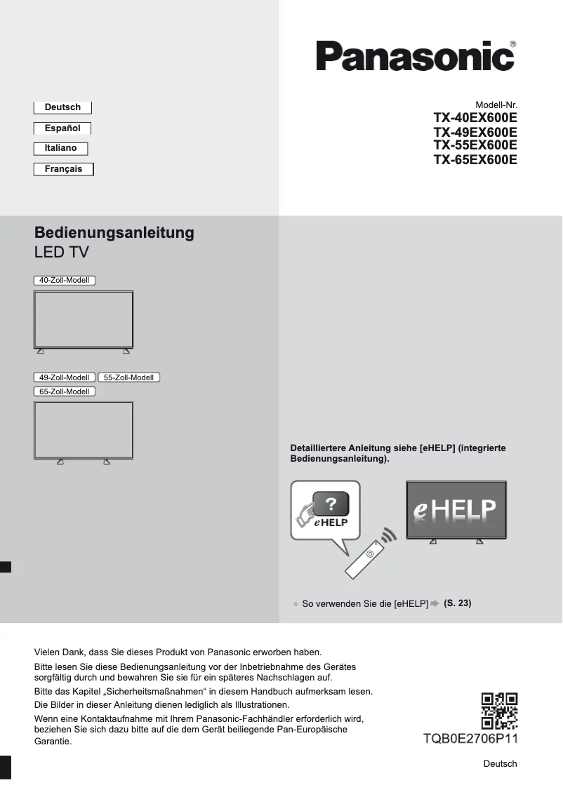 Page 1 of the manual Quick Start Guide Panasonic TX-40EX600E