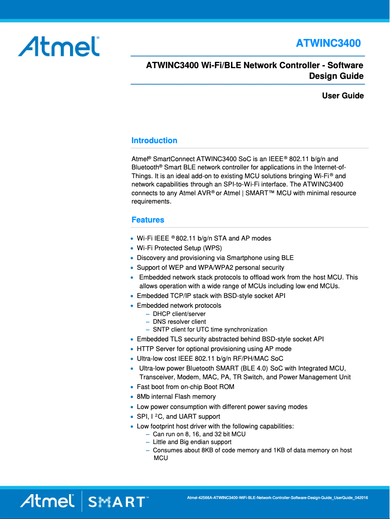 Page 1 de la notice Manuel utilisateur Microchip ATWINC3400