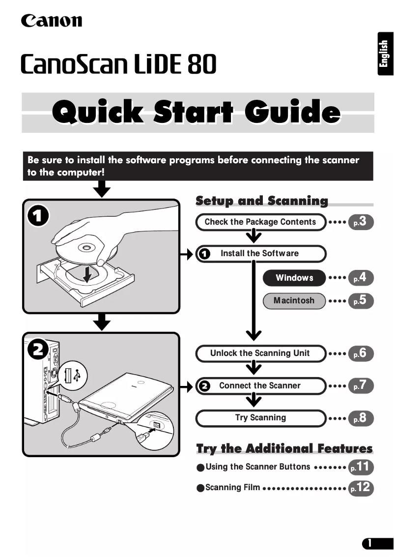 Página 1 del manual Guía de inicio rápido Canon CanoScan LiDE 80
