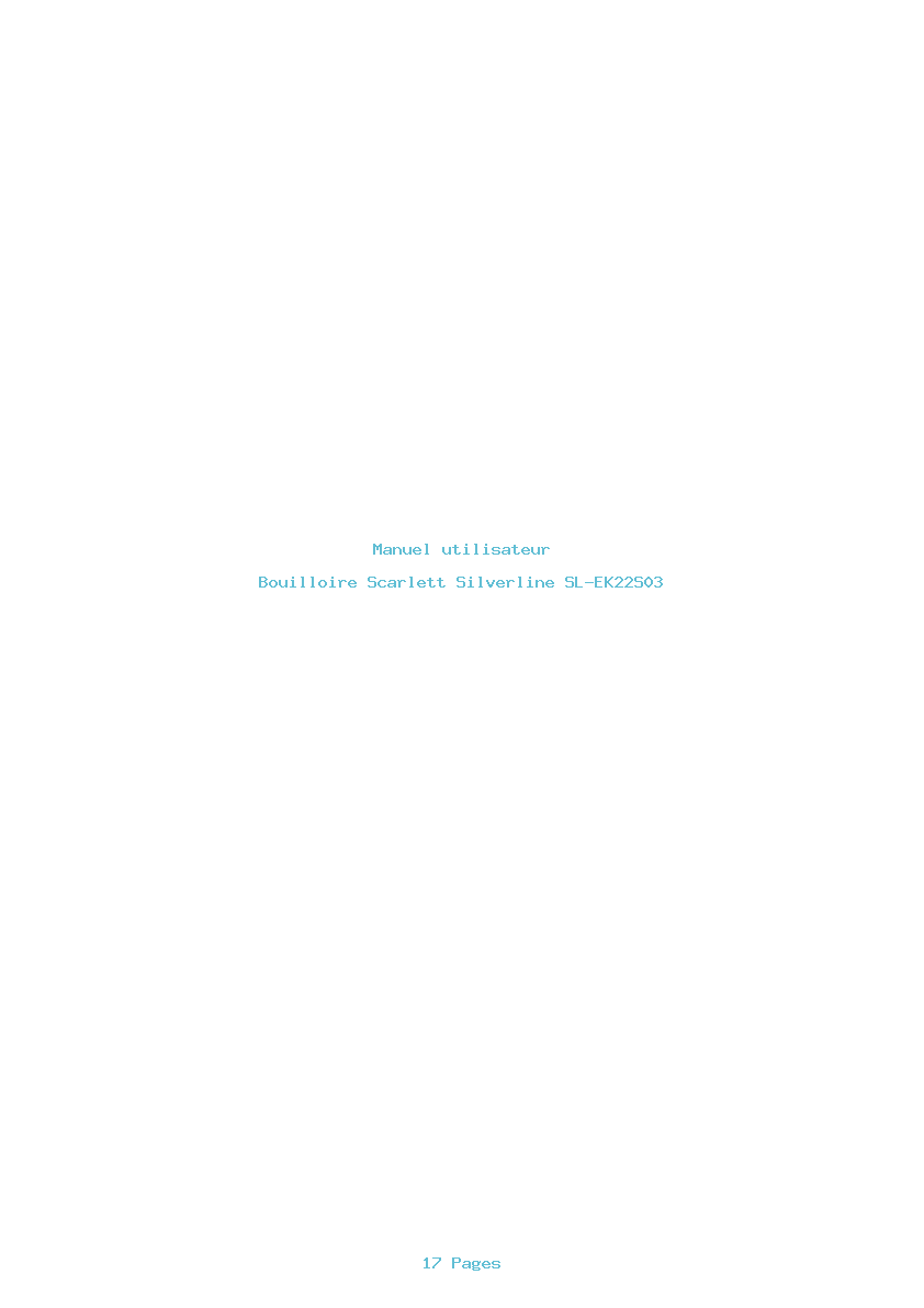 Page 1 de la notice Manuel utilisateur Scarlett Silverline SL-EK22S03