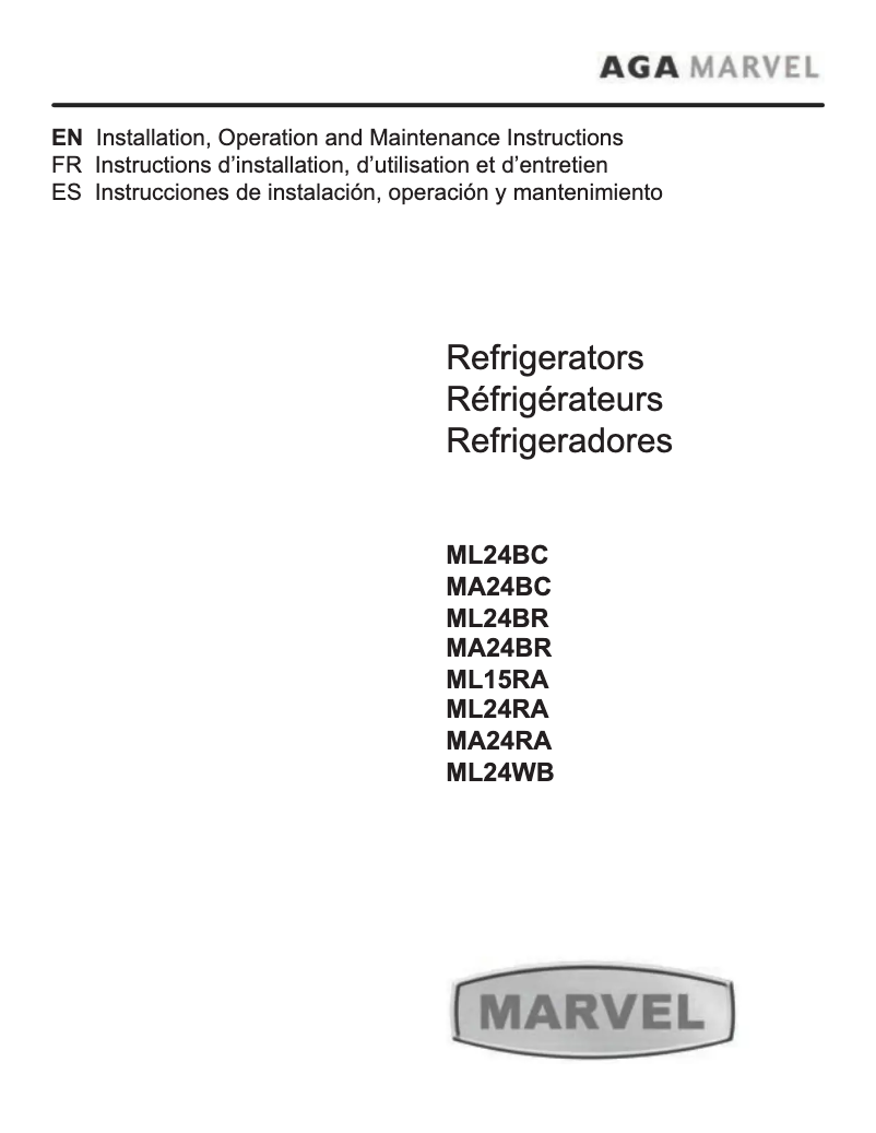 Page 1 de la notice Guide d'installation Marvel ML24RAS1RS