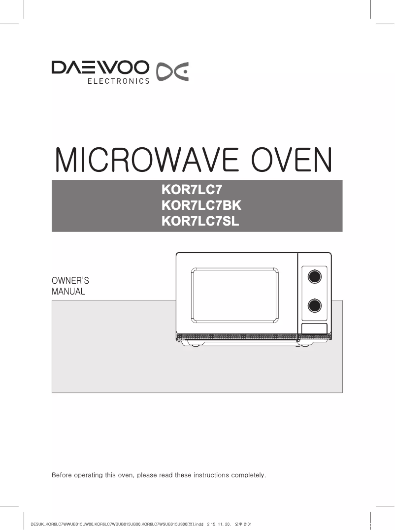 Page 1 de la notice Manuel utilisateur Daewoo KOR-7LC7