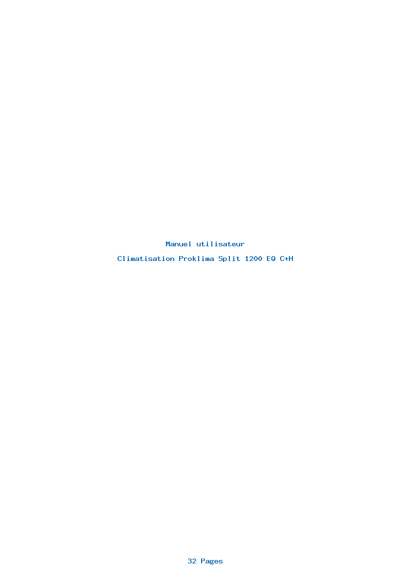 Page 1 de la notice Manuel utilisateur Proklima Split 1200 EQ C+H