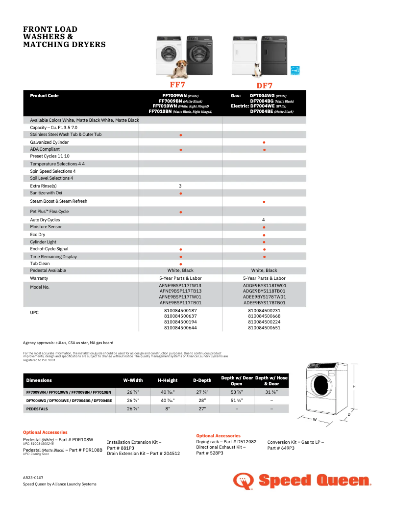 Página 1 del manual Ficha técnica Speed Queen FF7010BN