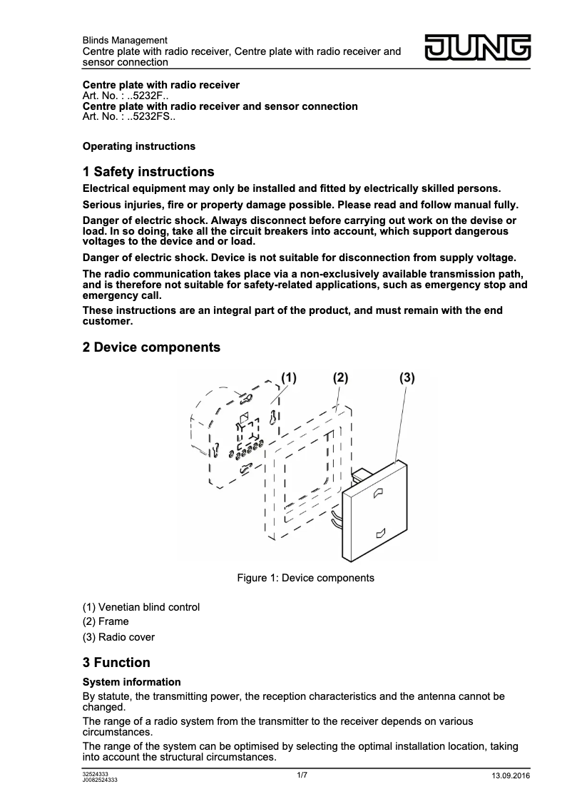 Page 1 de la notice Manuel utilisateur JUNG LS5232F