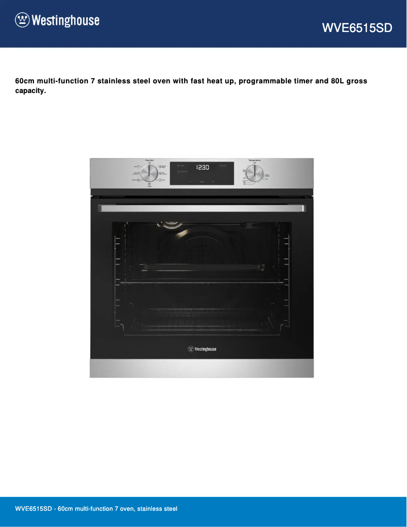 Page 1 de la notice Fiche technique Westinghouse WVE6515SD