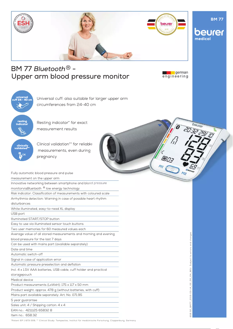 Page 1 de la notice Fiche technique Beurer BM 77