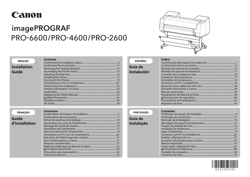 Page 1 de la notice Guide d'installation Canon imagePROGRAF PRO-6600