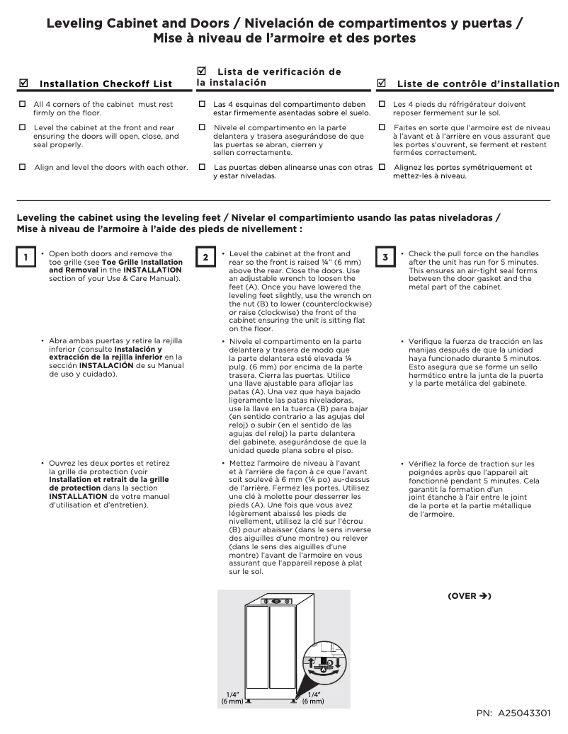 Page 1 de la notice Guide d'installation Frigidaire FRSS2323AB