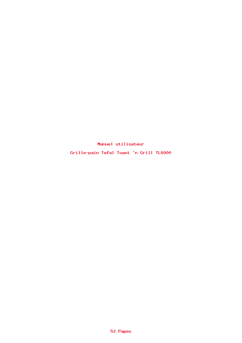 Page 1 de la notice Manuel utilisateur Tefal Toast 'n Grill TL6000