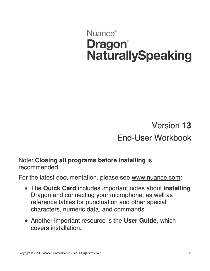 Page 1 de la notice Manuel utilisateur Nuance Dragon NaturallySpeaking 13