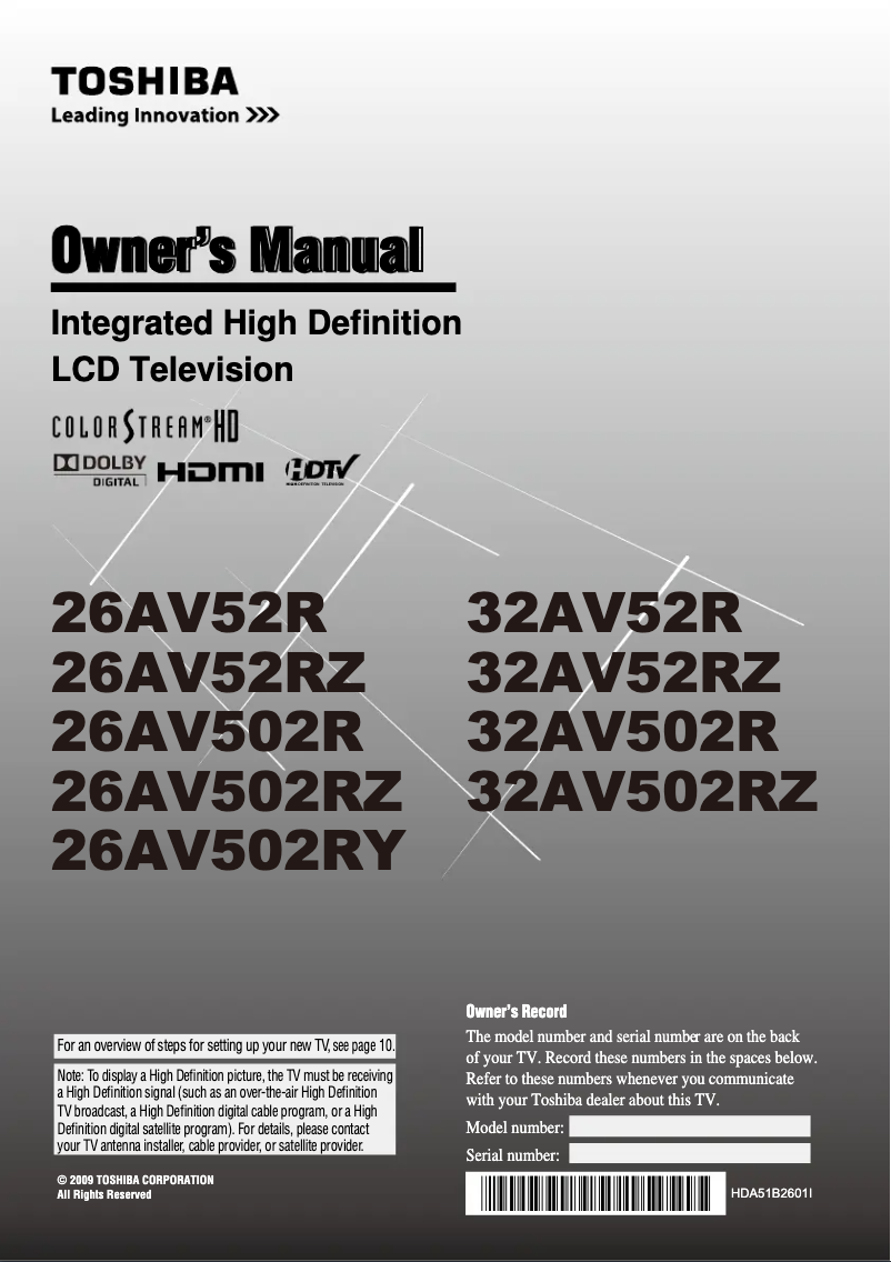 Page 1 of the manual User Manual Toshiba 32AV502R