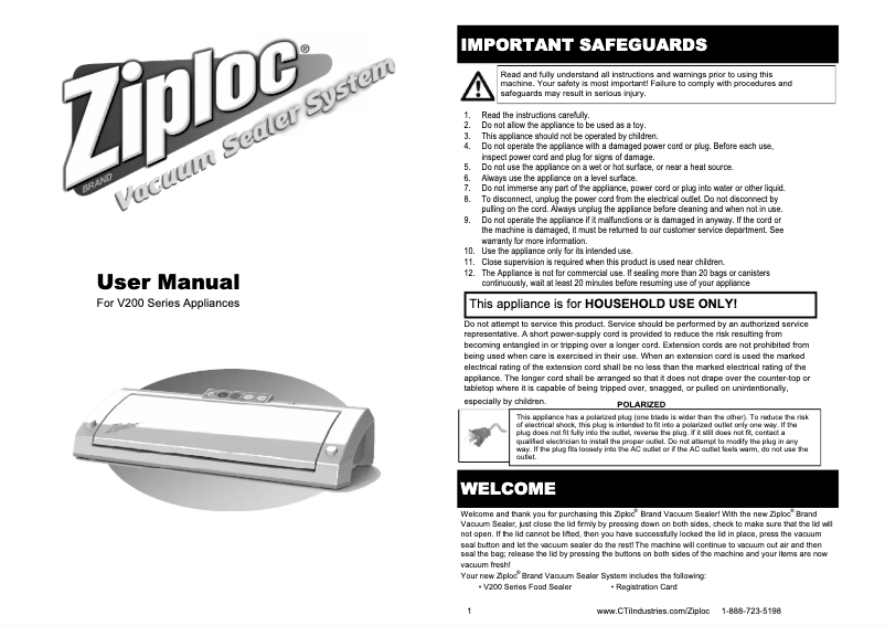 Page 1 de la notice Manuel utilisateur Ziploc V200