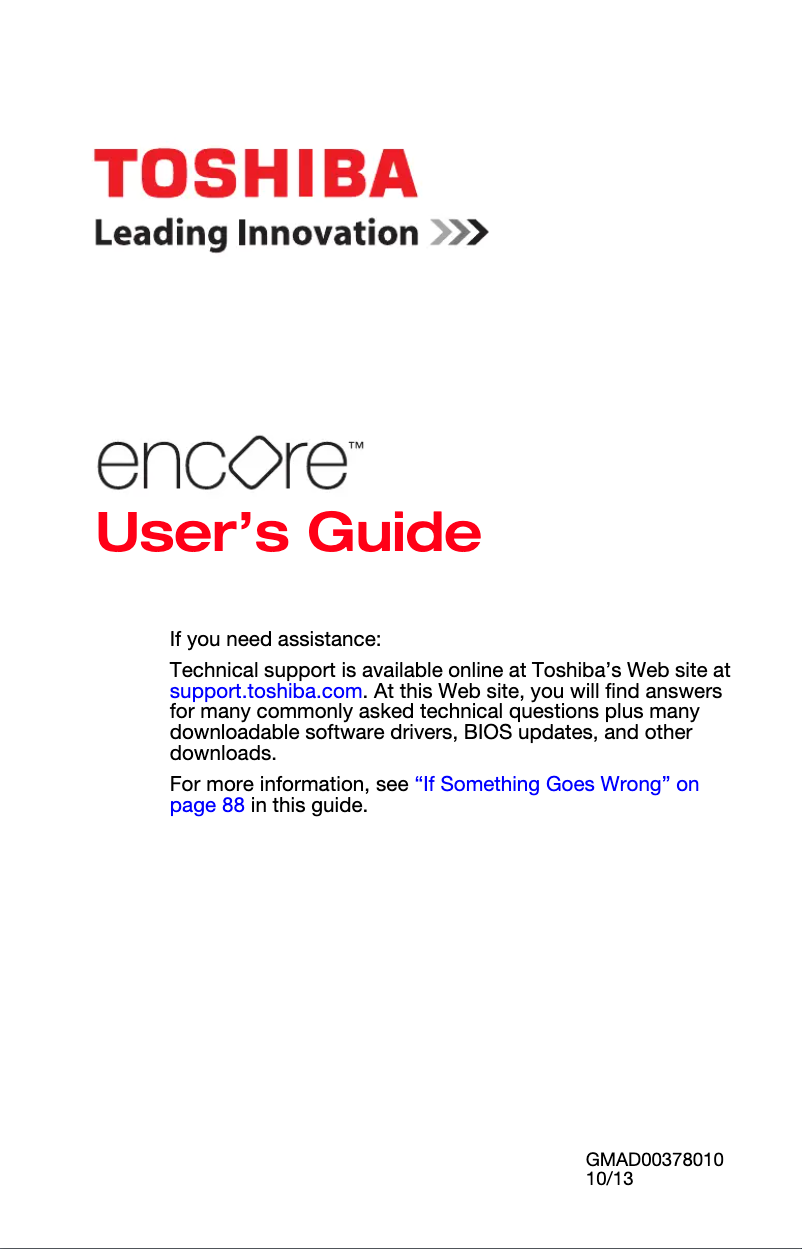 Page 1 de la notice Manuel utilisateur Toshiba Encore WT8-A32M