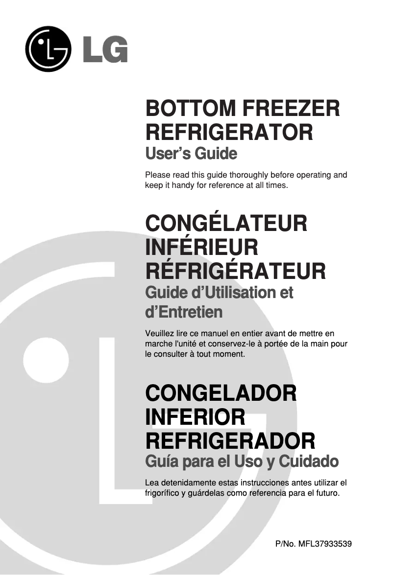 Page 1 de la notice Manuel utilisateur LG GR-L258USJH