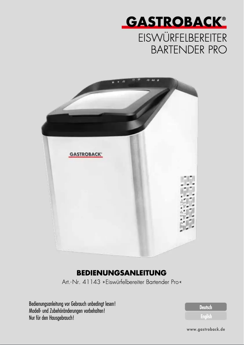 Page 1 de la notice Manuel utilisateur Gastroback Bartender Pro 41143