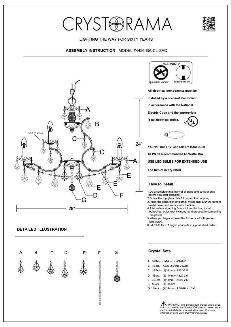 Page 1 de la notice Manuel utilisateur Crystorama Filmore 4456-GA-CL-SAQ