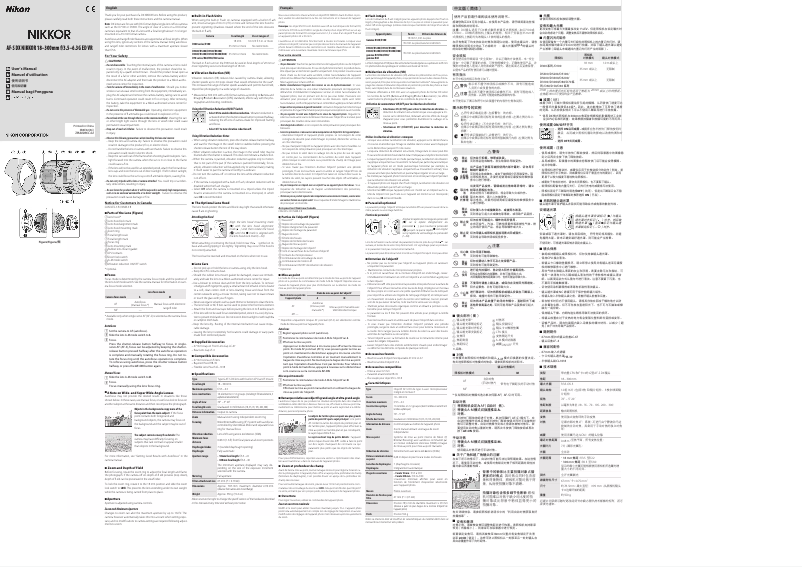 Page 1 de la notice Manuel utilisateur Nikon Nikkor AF-S DX 18-300mm f/3.5-6.3G ED VR