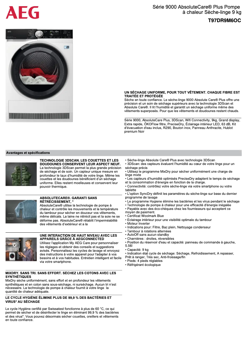 Página 1 del manual Ficha técnica AEG T97DR9M6OC