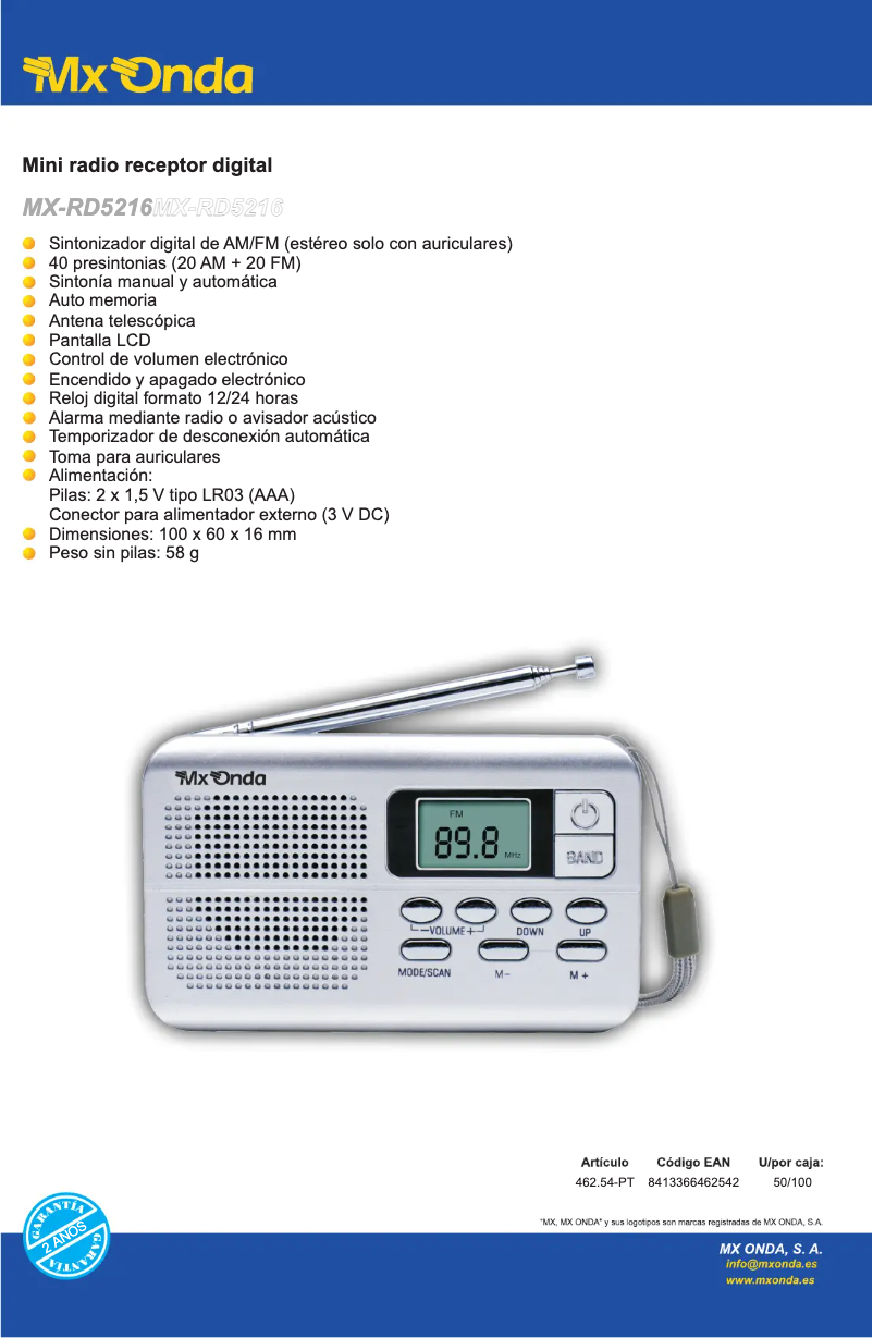 Página 1 del manual Manual de usuario Mx Onda MX-RD5216