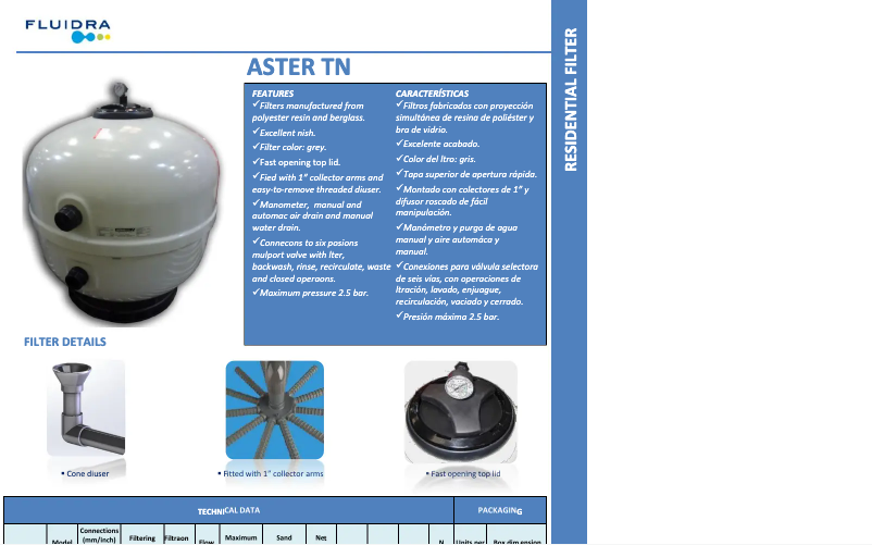 Page 1 de la notice Fiche technique AstralPool Aster