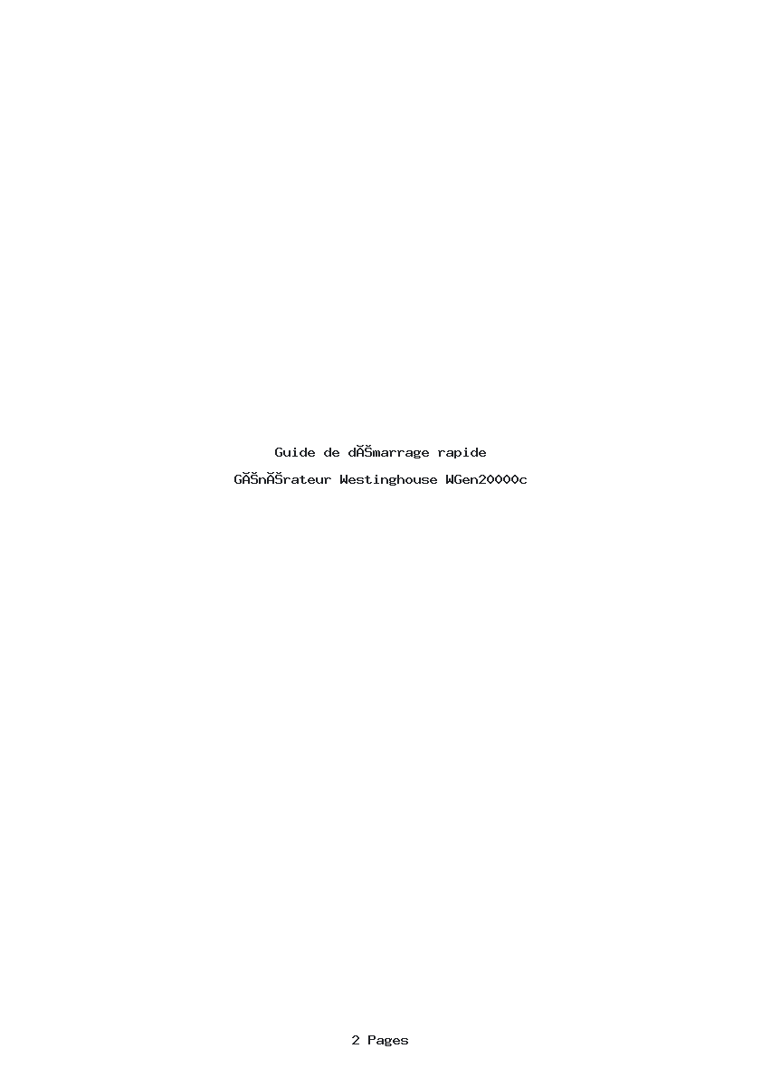Page 1 de la notice Guide de démarrage rapide Westinghouse WGen20000c